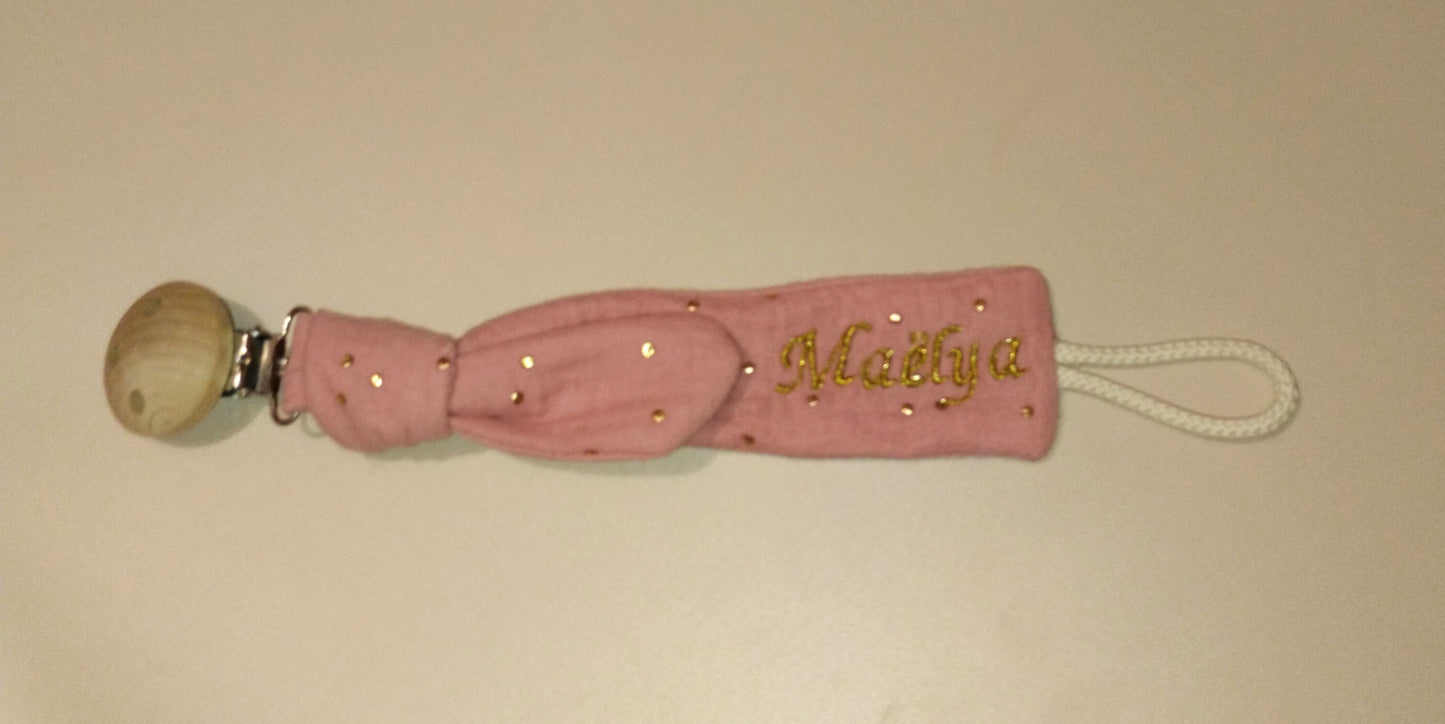 Ensemble doudou, hochet et attache lapinette Love vieux rose