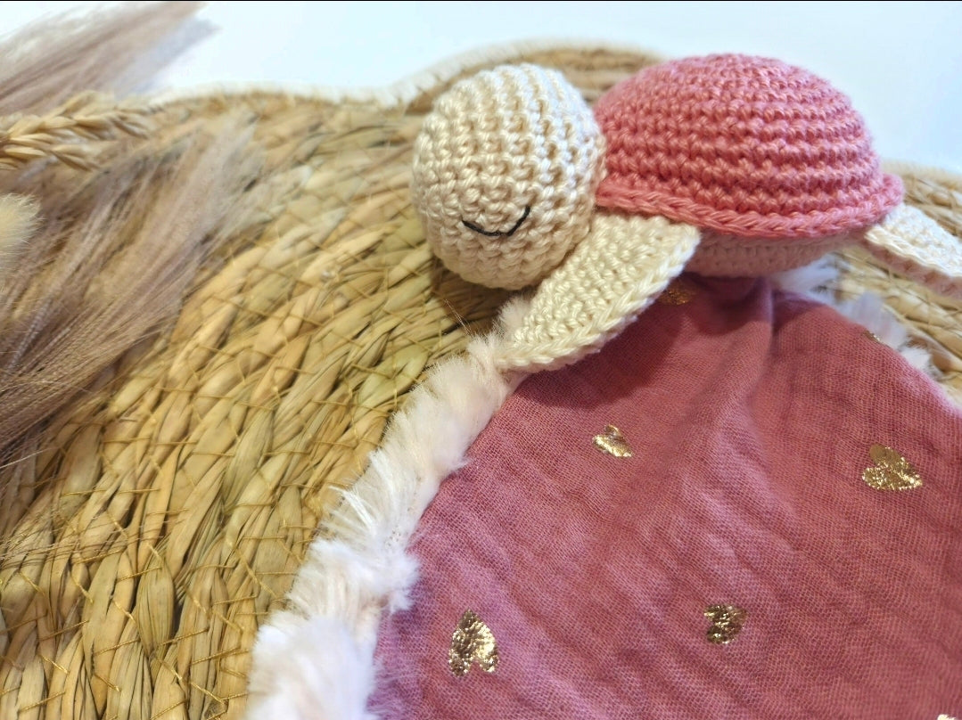 Doudou tortue vieux rose
