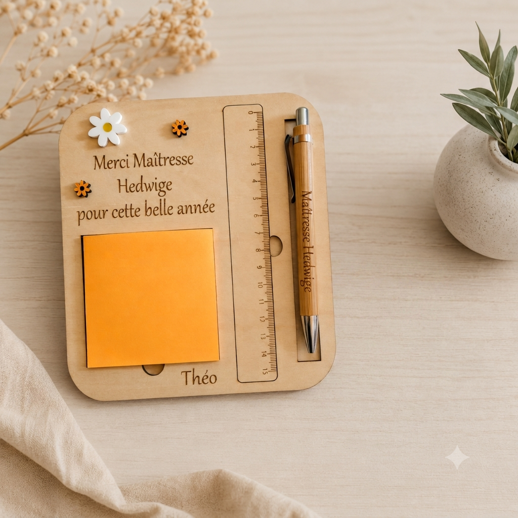 support post-it, règle et stylo personnalisé