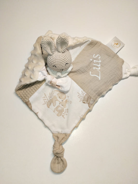 doudou d'éveil sensoriel lapin beige
