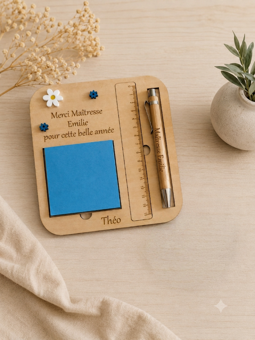 support post-it, règle et stylo personnalisé