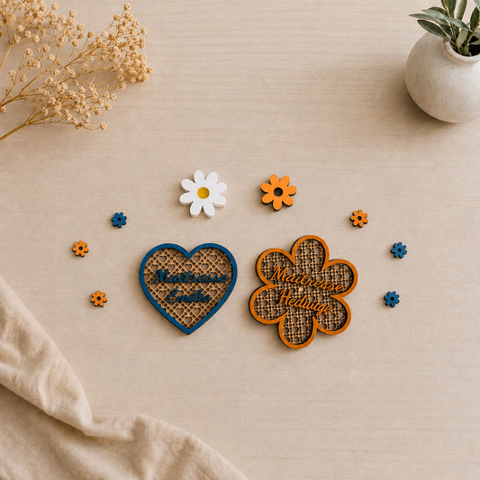 Magnet en bois effet rotin personnalisé Maîtresse
