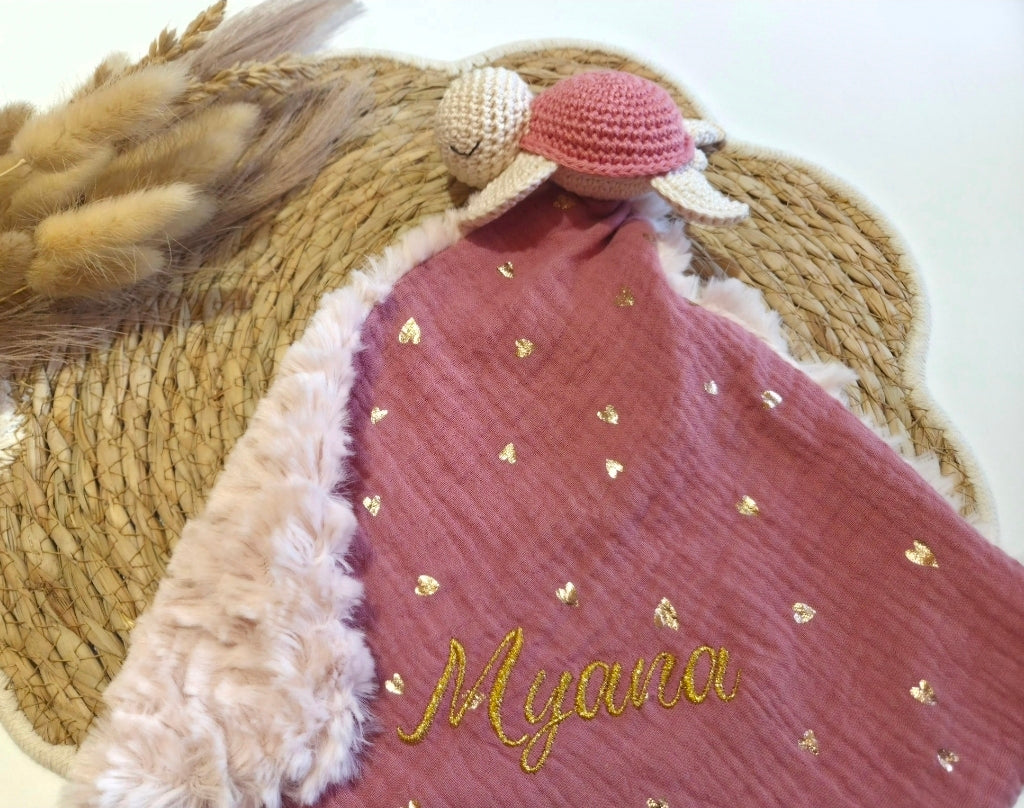 Doudou tortue vieux rose