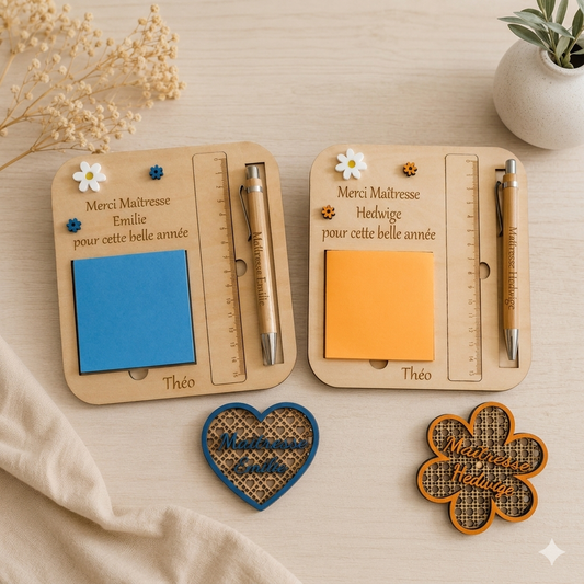 support post-it, règle et stylo personnalisé