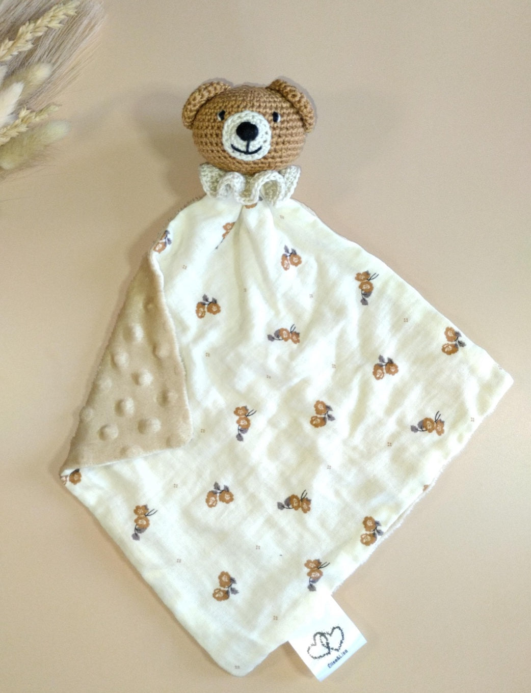 Ensemble 3 pièces ourson, doudou, hochet et attache tétine