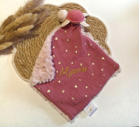 Doudou tortue vieux rose
