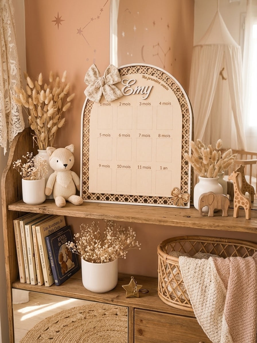 Pancarte Photo "Ma Première Année" en Bois Nœud